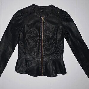Forever 21 Womens Black Faux Leather Jacket With Gold Studs Size Small